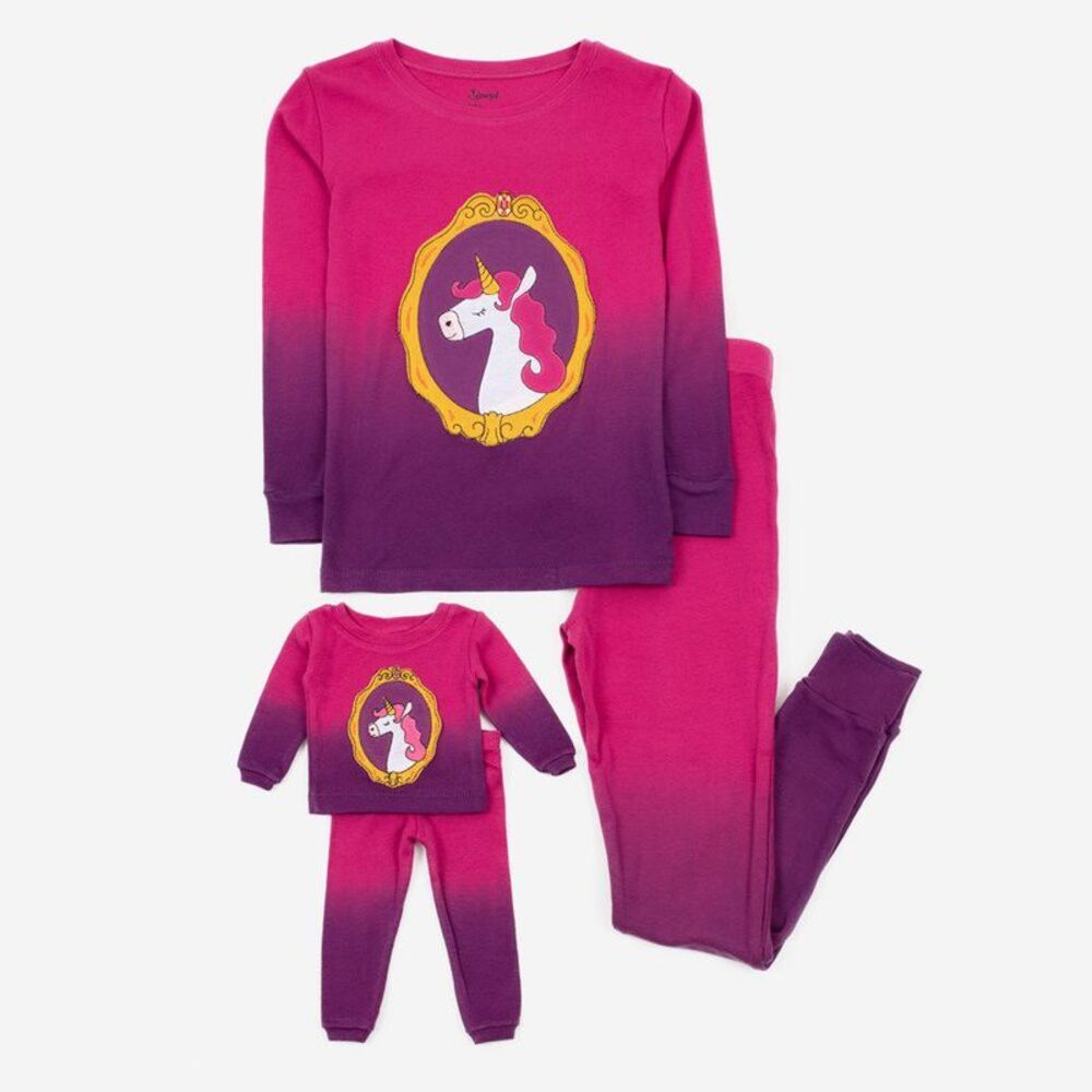 Leveret Girls and Doll Cotton Pajamas Tie Dye Unicorn Pink 12
